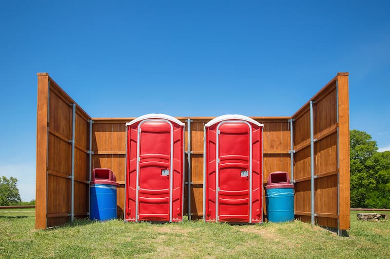 Short-term porta potty units staged for delivery in Greenfield, Indiana